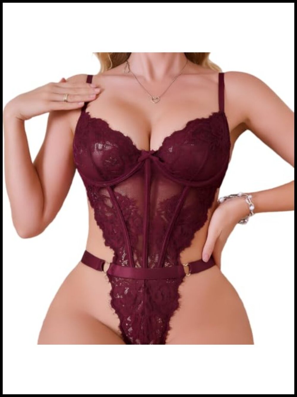 RASIOI Women's Lace Bodysuit One Piece Teddy Mini Babydoll, Nylon Spandex